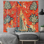 FEASRT European Medieval Royal Tapestry Maiden and Unicorn, 90x84 Inches Soft Flannelette, for Medieval Art Collection of Decorative Wall Art