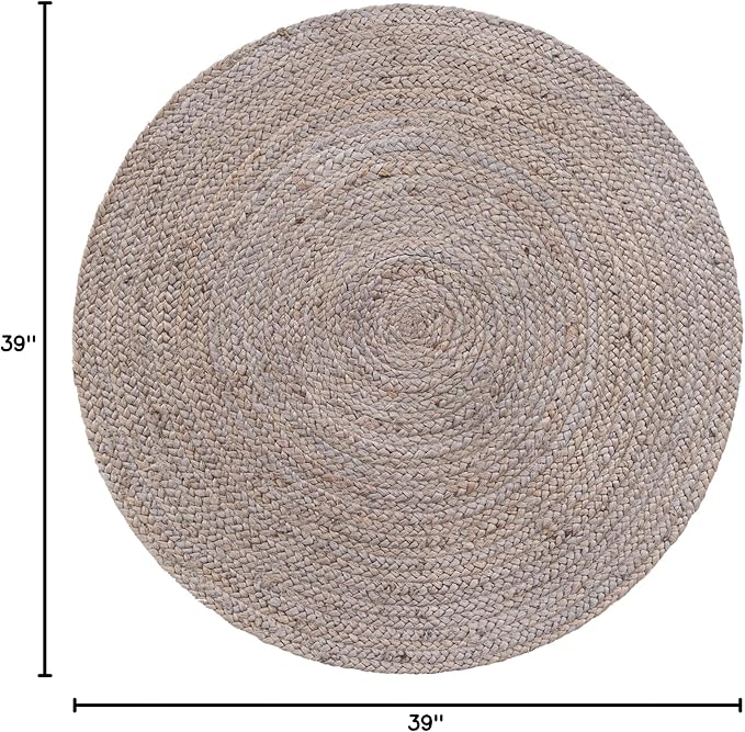 Unique Loom Braided Jute Collection Area Rug - Dhaka (3' 3" Round, Gray)