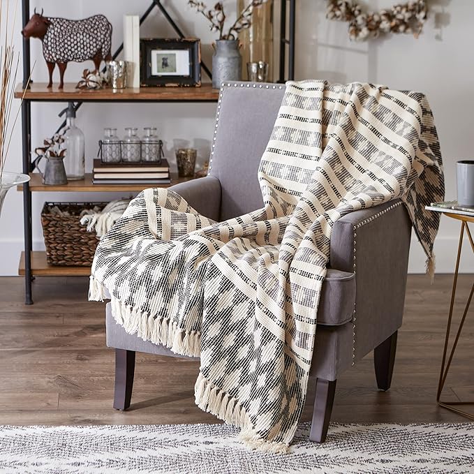 DII California Casual, Colby Southwest Woven Throw, Black & Gray, 50x60