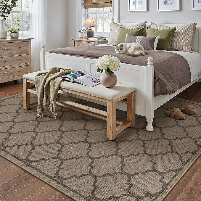 6x9 Geometric Figure Easy Jute Area Rug for Living Room Large Scalloped Washable Indoor Outdoor Carpet Farmhouse Patio Office Mat Geometric Non Slip Black Carpet for Backyard Dining Room