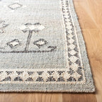 SAFAVIEH Kilim Collection Area Rug - 7' Square, Blue & Black, Flat Weave Jute Design, Ideal for High Traffic Areas in Living Room, Bedroom (KLM762M)