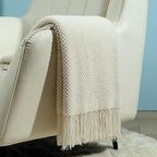 CREVENT Lightweight Knit Throw Blanket for Couch Sofa Chair - Soft and Decorative for Spring Summer Fall (50''X60'' Ivory/Off White)