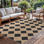 Checkered Easy Jute Rug 6x9 Outdoor Rug Large Washable Area Rugs for Living Room Bedroom Non Slip Neutral Farmhouse Indoor Outdoor Carpet for Backyard Patio Office