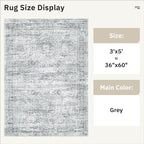 3x5 Rug, Small Area for Kitchen, Entryway, Machine Washable Non-Slip Throw Rug, Vintage Carpet for Nursery Coffee Table Grey