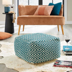 Signature Design by Ashley Brynnsen Casual Handwoven Geometric Pouf, Green & White