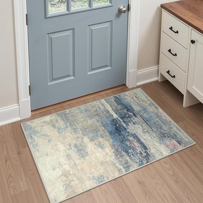 GENIMO 2X3 Washable Modern Doormat, Non-Slip Low Pile Chenille Area Rug, Small Entry Mat for Entrance Hallway Kitchen Bathroom, Dusk Tide