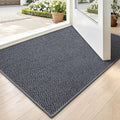 LUMI Ultra Thin Indoor Door Mat for Entrance 17"x30", Non Slip Entryway Mat, Low Profile Doormat, Unique Herringbone Design Carpet for Inside, Patio, Porch, Medium Gray