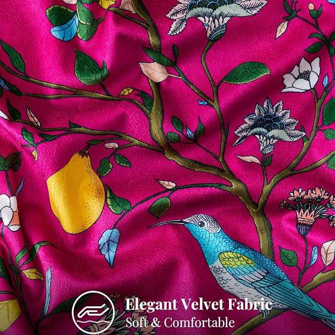 MUSSEL Hot Pink Floral Pillow Covers 18x18 Set of 2, Velvet Wild Flower Plant Throw Pillows Case, Square Farmhouse Decor Cushion Covers for Home Sofa Bed Couch