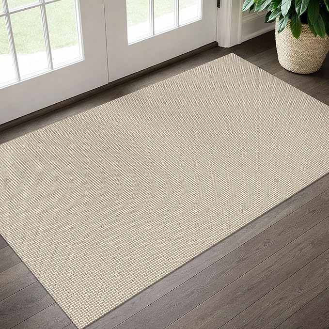 EARTHALL Woven Area Rug 3x5 Ft Washable Rugs for Entryway Braided Non Slip Rubber Backed Throw Rugs Door Mat Indoor Outdoor Entrance Cotton Carpet for Kitchen Foyer Front Door, Beige/Khaki