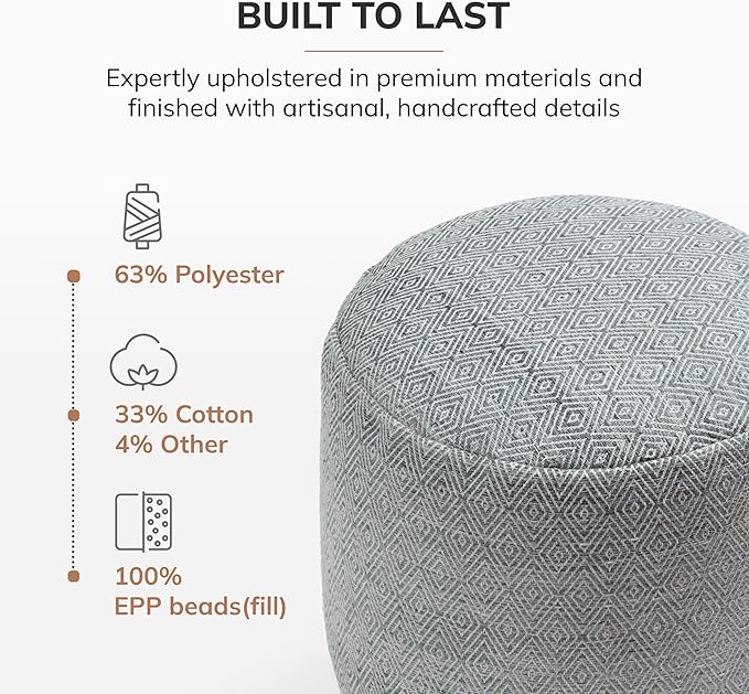 Anji Mountain Pouf Ottoman Foot Rest, Handmade Ottoman Pouf, Comfortable Foot Stool, Decorative Floor Seating for Living Room Decor, Bedroom & Home Décor Accent - Gray Maze