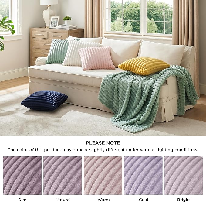 Bedsure Double-Side Striped Throw Pillow Covers 18x18 Set of 2, Spring Fluffy Light Purple Soft Decorative Pillow Covers, Home Decor for Couch Sofa Living Room Bedroom