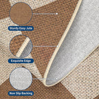 GarveeHome Checkered Easy Jute Runner Rug 2x6 Non-Slip Machine Washable Stain Resistant Indoor Outdoor Rugs for Living Room, Bedroom, Kitchen, Dining, Patio - Farmhouse Style Brown