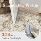 Brown Area Rug 4x6 Vintage Office Washable Distressed Kitchen Carpet Non Slip Soft Indoor Traditional Medallion Retro Accent Throw Rug for Entryway Bedroom Dining Living Room