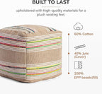 Anji Mountain Pouf Ottoman Foot Rest, Handmade Ottoman Pouf, Comfortable Foot Stool, Decorative Floor Seating for Living Room Decor, Bedroom & Home Décor Accent - Nomad Stripe