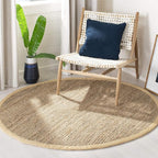 SAFAVIEH Natural Fiber Collection 5' Round Natural NF730C Handmade Farmhouse Premium Jute Area Rug