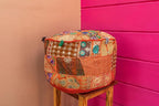 THE ART BOX Cotton Patchwork Vintage Embroidered Pouf Cover – Ottoman Stool Seat Cover, Decorative Floor Cushion for Home Décor (14x22 Inches, Cover Only)