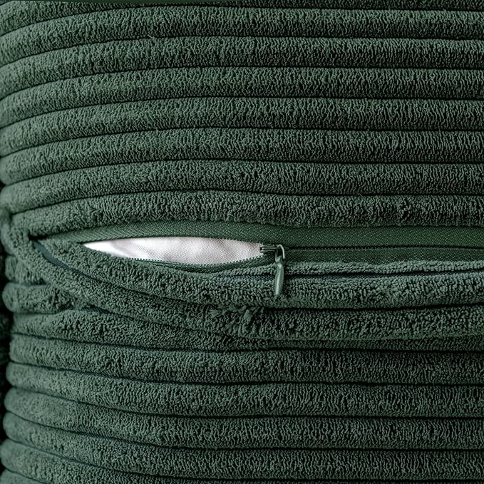 MIULEE Decorative Throw Pillow Covers for Couch Bed Livingroom 18x18 Inch Set of 2 Dark Green Boho Accent Throw Pllows Broadside Striped Patchwork Soft Corduroy Pillowcases