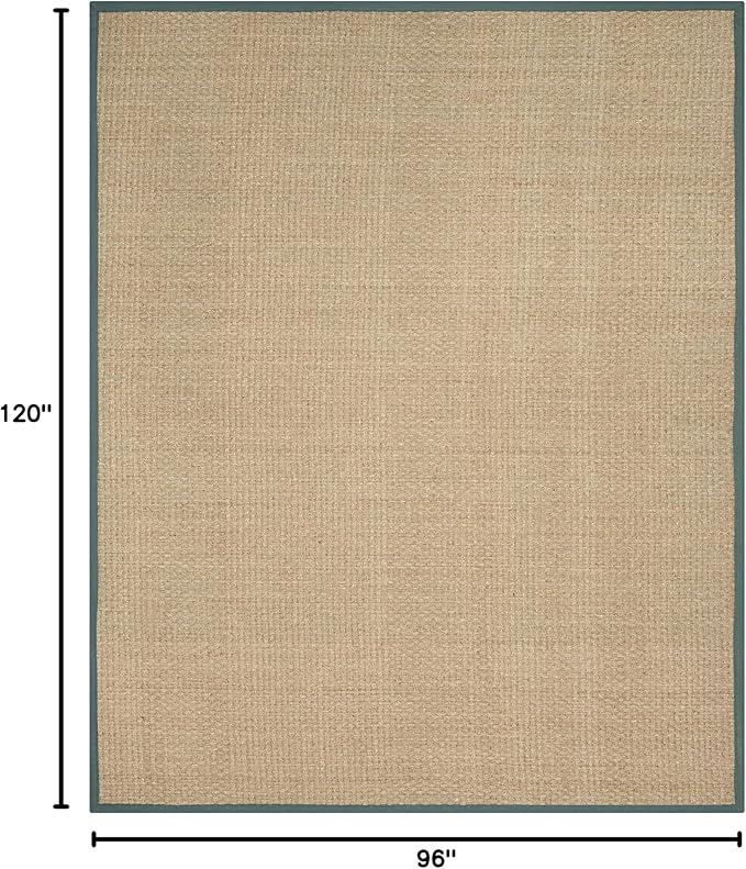 SAFAVIEH Area Rug 8x10 - Natural Fiber Collection - Large - Natural & Light Blue, Seagrass, Basketweave Pattern (NF114M)
