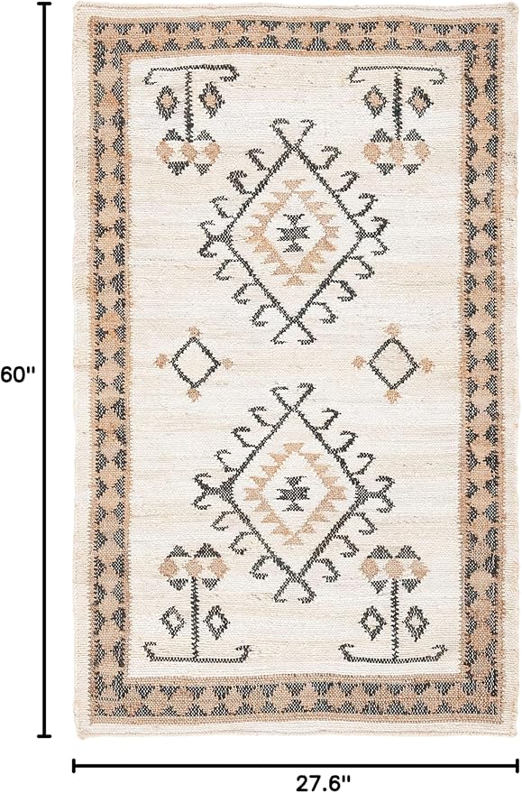 SAFAVIEH Kilim Collection Accent Rug - 2'3" x 5', Ivory & Black, Handmade Flat Weave Jute, Ideal for High Traffic Areas in Entryway, Living Room, Bedroom (KLM762A)