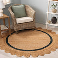 SAFAVIEH Natural Fiber Collection Area Rug - 6' Round, Natural & Dark Green, Handmade Jute, Ideal for Living Room, Bedroom, Dining Space (NF896Y)