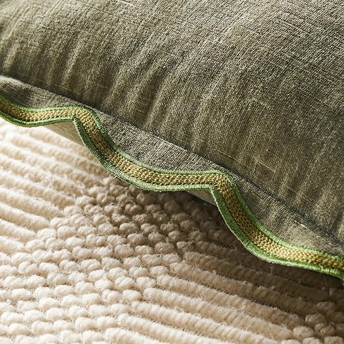 Sage Green Scalloped Pillow Cover Pack of 2 Spring Chenille Decorative Throw Pillow Covers 20x20 Cute Boho Couch Pillow Covers Aesthetic Funky Preppy Pillow Cases for Sofa Living Room