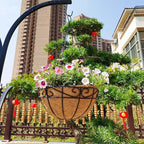 4 Pack 14 Inch Hanging Baskets for Plants Outdoor Metal Hanging Planter Hanging Flower Baskets with Coco Fiber Liners Chain Round Wire Plant Holder Hangings Flower Pots(Plaid)