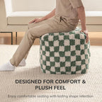 Anji Mountain Pouf Ottoman Foot Rest, Handmade Ottoman Pouf, Comfortable Foot Stool, Decorative Floor Seating for Living Room Decor, Bedroom & Home Décor Accent - Sage Checker