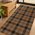 Neutral 3x6 Area Rug Indoor Entrance - Easy Jute Brown Checkered Rug for Entryway, Kitchen, Small Living Room, Earthy & Coffee Rustic Accent Décor