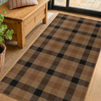 Neutral 3x6 Area Rug Indoor Entrance - Easy Jute Brown Checkered Rug for Entryway, Kitchen, Small Living Room, Earthy & Coffee Rustic Accent Décor