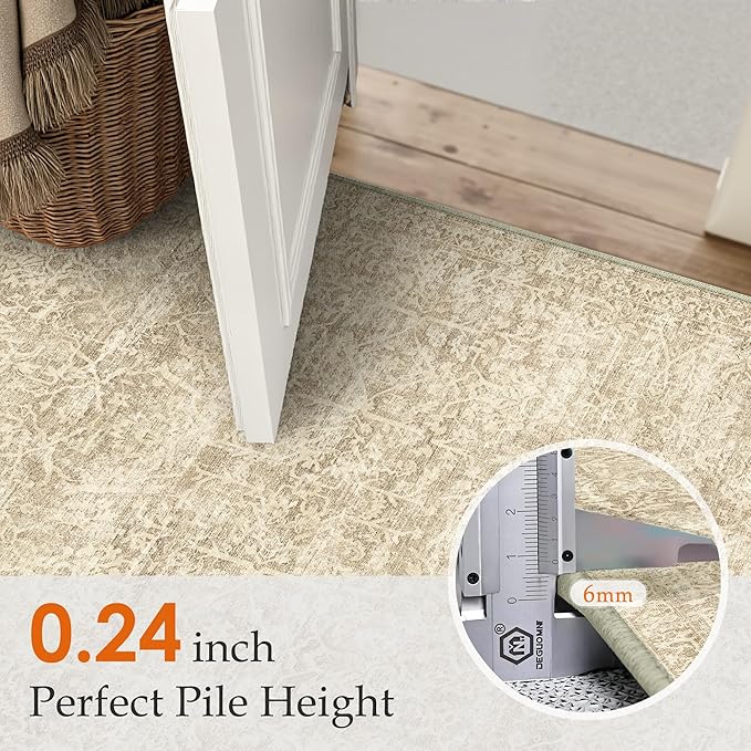HUGEAR Area Rug 5x7 Retro Beige/Brown Machine Washable Living Room Rugs Distressed Vintage Floral Vacuumable Low Pile Carpet Bedroom Office Dining Room Laundry Room Non Slip Soft Lightweight