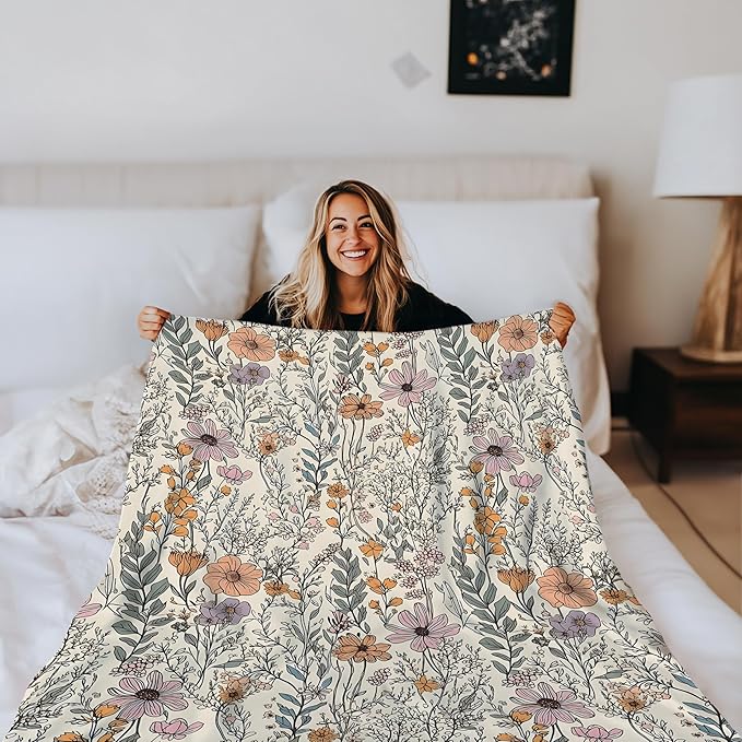 Vintage Floral Blanket - Wildflower Throw Blanket, for Couch & Bed, 50x60 Inches