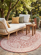 Rugs.com Outdoor Aztec Collection Rug – 5' x 8' Oval Rust Red Flatweave Rug Perfect for Living Rooms, Large Dining Rooms, Open Floorplans