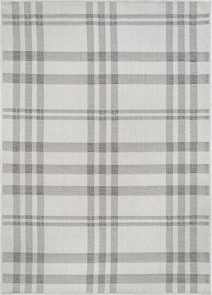 CAMILSON Easy Jute Rug 4x6, Indoor Outdoor Off-White Color Fiber Area Rugs for Living Room Patio and Dining Room Rug, Checkred Boho Woven Design, Easy-Cleaning, Washable Outside Carpet (4 x 6)
