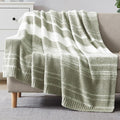 WRENGONGE Sage Green Throw Blanket, 60x80 Soft Cozy Striped Throw Blankets for Couch, Sofa, Bed, Travel, Lightweight Fluffy Warm Plush Decorative Blankets for Women, Men Gift