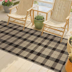 Entryway Rug Runners for Hallways Non Slip - 2x6 Jute Boho Runner Rug for Kitchen Floor, Indoor Outdoor Entrance, Hall Way, Washable No Shed Neutral Easy Jute Sisal Black and Tan Checkered Plaid