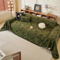 ROOMLIFE Green Sofa Cover, Vintage Boho Couch Cover for 3 Cushion Sofa, Non Slip Soft Chenille Sofa Slipcovers for Dog, Washable Furniture Sofa Protector Cover with Tassel for Living Room, 71''X118”