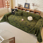 ROOMLIFE Green Sofa Cover, Vintage Boho Couch Cover for 3 Cushion Sofa, Non Slip Soft Chenille Sofa Slipcovers for Dog, Washable Furniture Sofa Protector Cover with Tassel for Living Room, 71''X118”