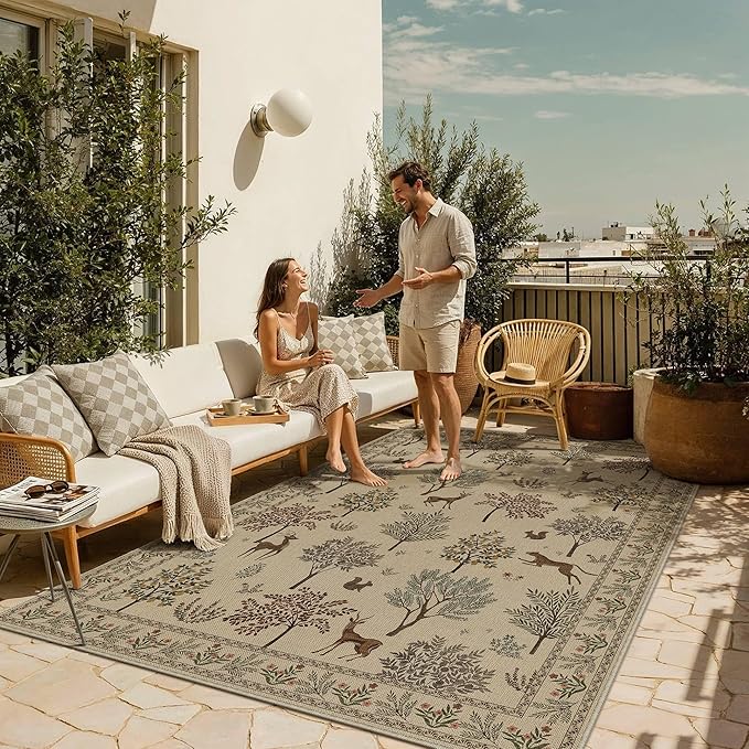 HUGEAR 6x9 Jute Outdoor Indoor Rug Washable Linen Textured Weave High Traffic Stain Resistant Non Slip Durable Carpet for Livingroom Patio Deck Balcony Courtyard (Animal, 6' x 9')