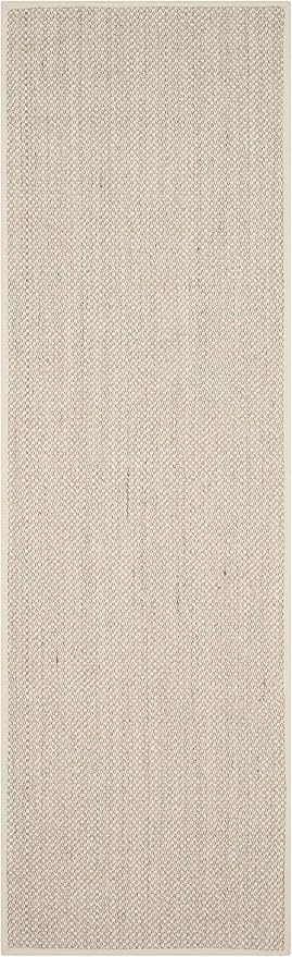 SAFAVIEH Natural Fiber Collection Runner Rug - 2'6" x 6', Marble & Beige, Sisal, Woven Design with Border (NF143C)