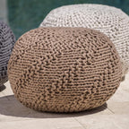 Christopher Knight Home Aria Outdoor Fabric Weave Pouf, Light Brown