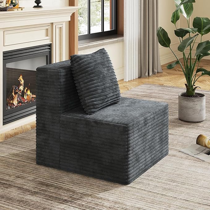 WLIVE 32'' Middle Sofa Seat of Cloud Sectional Couches for Living Room, Boneless Armless Chair, Memory Foam Corduroy, Grey