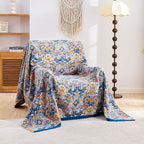 Boho Throw Blanket for Bed, 100% Cotton Soft Rustic Quilt Fall Blanket, 90"x98" Floral Printed Farmhouse Decor Bed Blankets, All Season Rustic Reversible Bohemian Throw Quilt