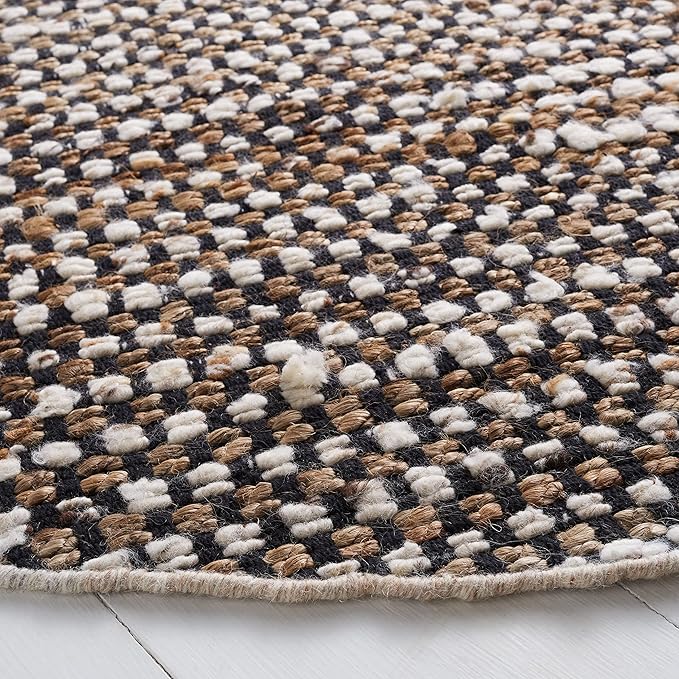 SAFAVIEH Natura Collection Area Rug - 6' Round, Black & Ivory, Handmade Flat Weave Wool & Jute, Ideal for High Traffic Areas in Living Room, Bedroom (NAT349Z)