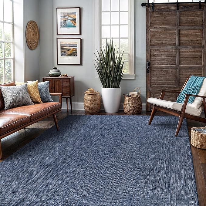 Washable Indoor Outdoor Rug 6x9 Weather Resistant Area Rugs Modern Solid for Porch Deck Balcony Backyard Patio Outside Carpet (6 X 9 Azure Blue)