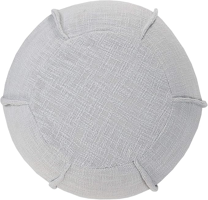 LR Home Gray Striped Cotton Pouf for Home Décor | Hand Made Bohemian Foot Rest for Bedroom & Living Room Décor | 18 x 18 x 14 Stuffed Pouf for Seating