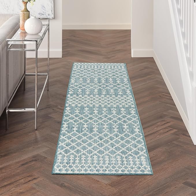 Nourison Home Positano Aqua 2' x 6' Area Rug - Easy Clean, Non Shedding, Bed Room, Living Room, Dining Room, Kitchen (6' Runner)