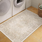 Entryway Area Rug 3x4 Washable Beige Vintage Distressed Carpet Oriental Soft Thin Indoor Mat for Office Non Slip Low Pile Throw Rug for Kitchen Bathroom Bedroom Dining Living Room
