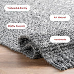 Nuloom Daniela Grey, 4' x 6', Handmade, Jute, Tassel, Soft and Textured, High Traffic, Stain Resistant, Easy Clean, Durable Area Rug for Bedroom, Living Room, Dining Space, Foyer, Entryway