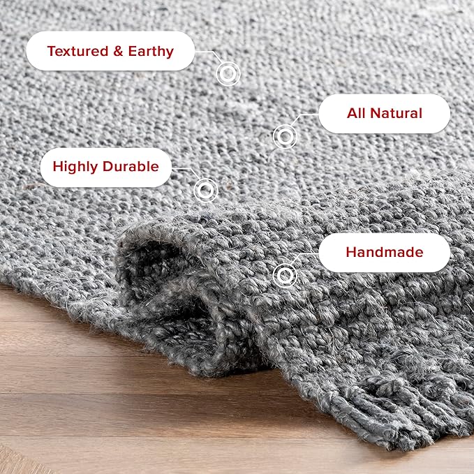 Nuloom Daniela Grey, 2'6" x 8', Handmade, Jute, Tassel, Soft and Textured, High Traffic, Stain Resistant, Easy Clean, Durable Runner for Bedroom, Living Room, Dining Space, Foyer, Entryway