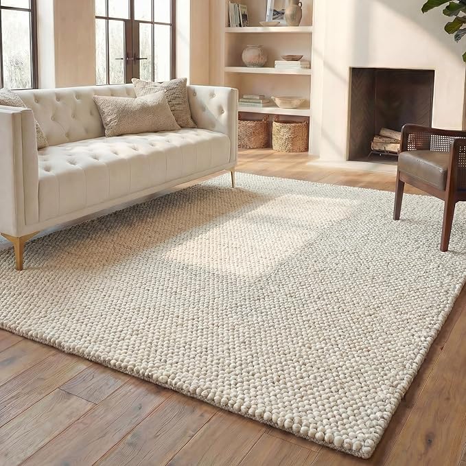 SAFAVIEH Area Rug 8x10 - Natura Collection - Large - Beige & Ivory, Handmade Wool Blend, Textured Design, Ideal for Living Room, Bedroom, Dining Space (NAT425B)